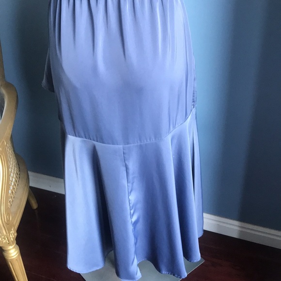 Fashion bluish gray asymmetric halter layered ruffled party maxi dress size S - Picture 8 of 15